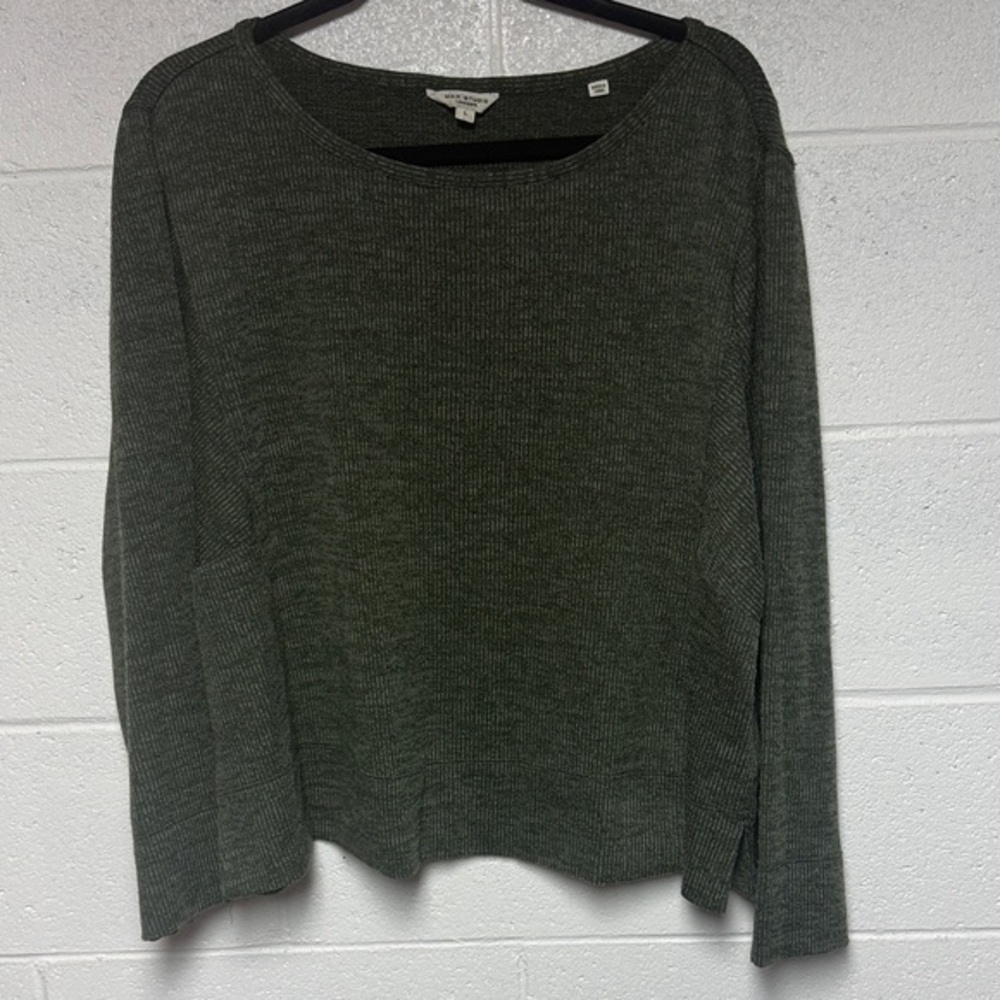 Max Studio Forest Green Knit Sweater Wide Sleeve Pullover 4708S77 Large